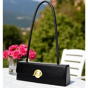 Purse Black Rectangular Shoulder Bag Gold Planet‎ Turn Lock Saturn Clasp Bag
